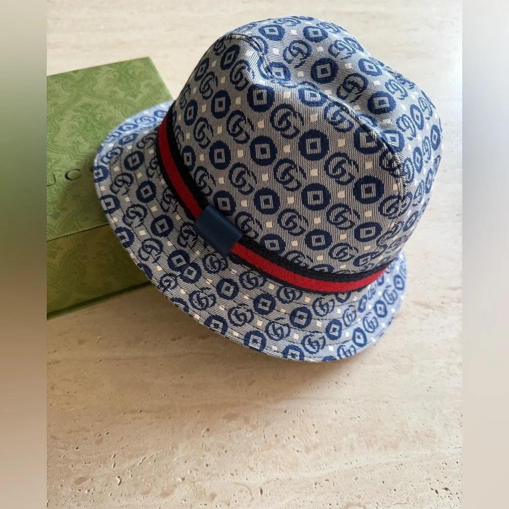 NWT GUCCI Kids All-Over GG-Pattern Sun Hat Sz XS / 50cm 💙🎈❤️
